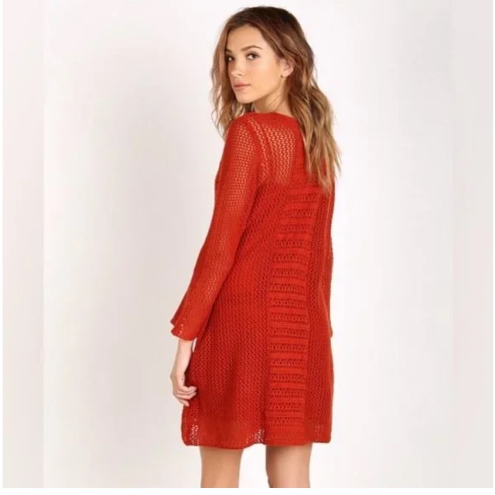 Free People Rosalind Burnt Orange Crochet Long Sleeve Dress Size Small - Picture 3 of 8